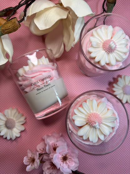 Flower Power - Sojawachskerze Rosa Blumen Duft - Dessertkerze
